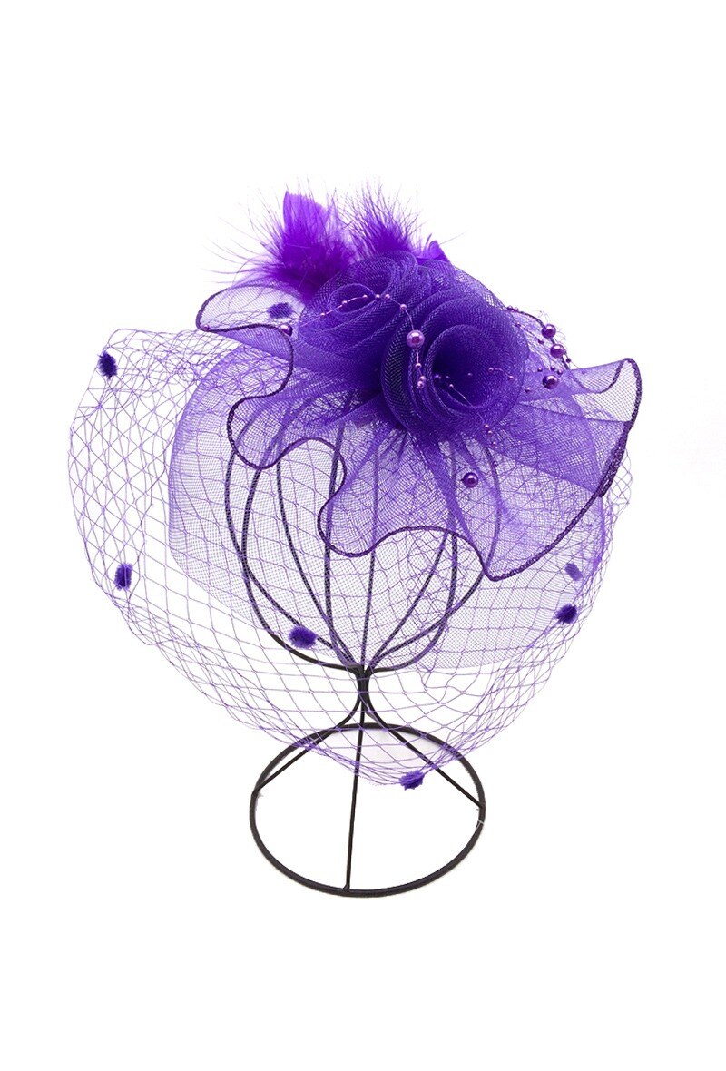Grossiste By Oceane - FASCINATEUR DÉCORÉ DE PLUMES ET DE TULLE ET DE 3 MOTIFS DE ROSES