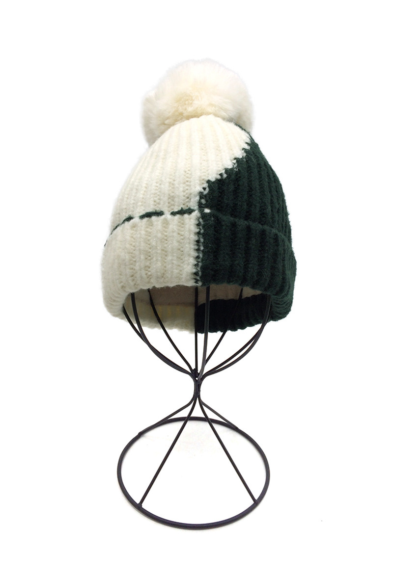 Wholesaler By Oceane - DIAGONAL BICOLOR BEANIE WITH FOLD UP EDGE - FLEECE LINING