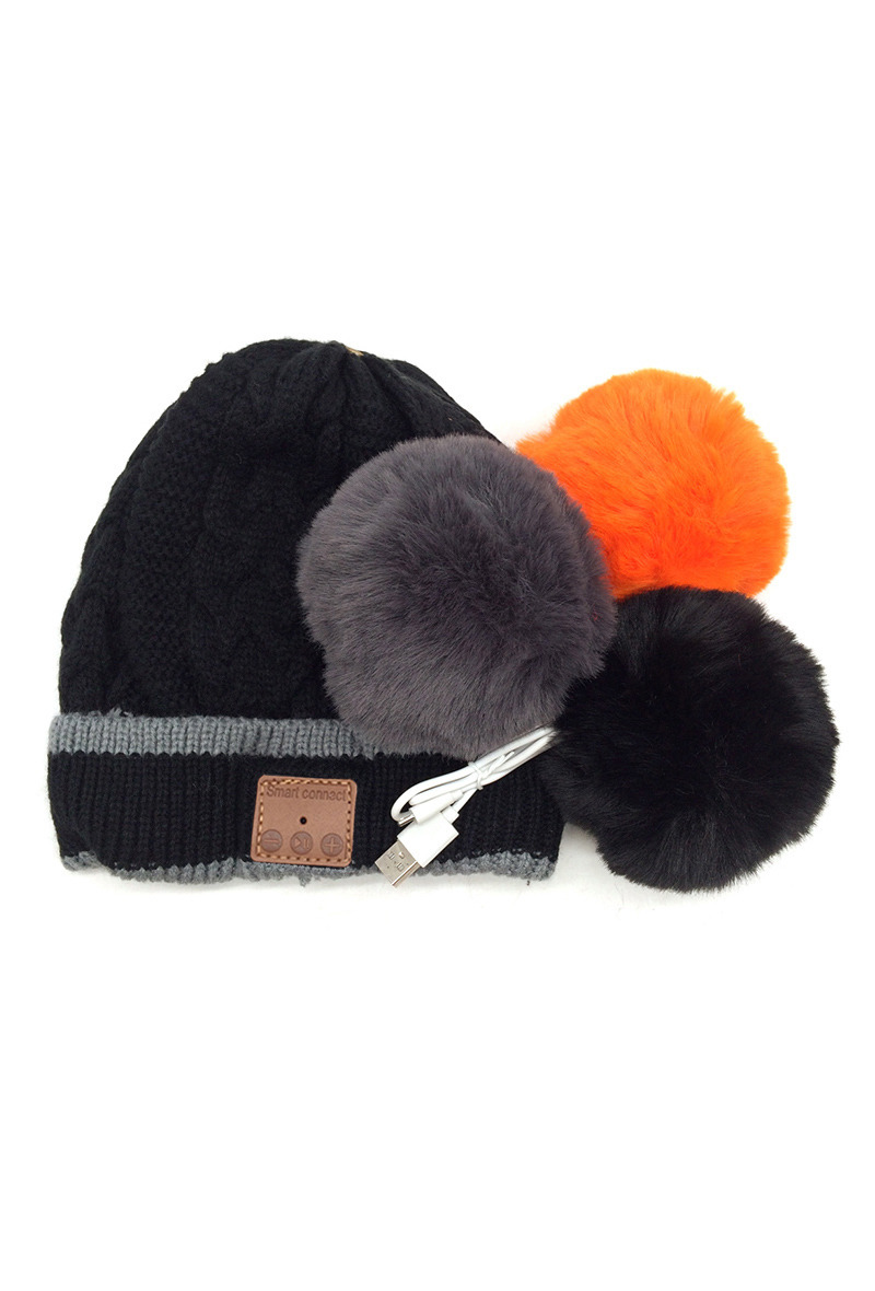 Grossiste By Oceane - ENSEMBLE BONNET BLUE TOOTH AVEC 3 POMPONS EN FAUSSE FOURRURE-DOUBLURE POLAIRE