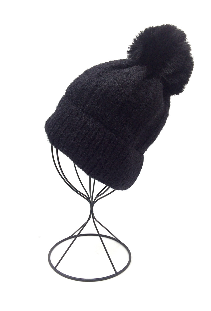 Grossiste By Oceane - BONNET TRICOT CÔTELÉ AVEC REVERS-DOUBLURE POLAIRE, POMPON AMOVIBLE
