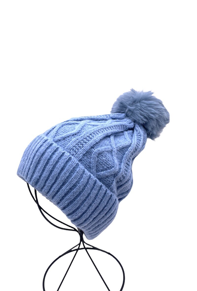 Wholesaler By Oceane - Large pattern knitted beanie hat with pompon