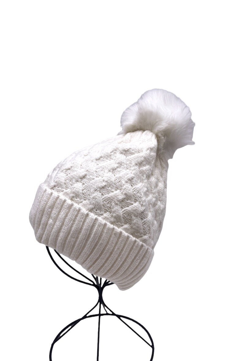 Wholesaler By Oceane - Large pattern knitted beanie hat with pompon