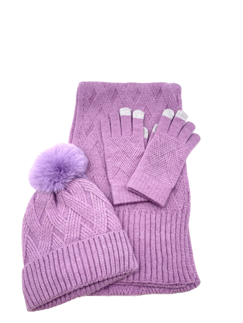 Wholesaler By Oceane - Hat scarf glove set with small pearls