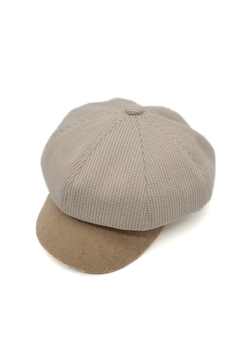 Grossiste By Oceane - CASQUETTE DE NEWSBOY EN TISSU PIED-DE-POULE AVEC BORD EN CUIR