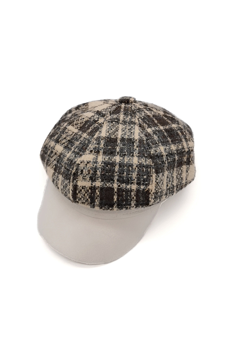 Grossiste By Oceane - CASQUETTE DE NEWSBOY EN TISSU TWEED AVEC BORD EN CUIR