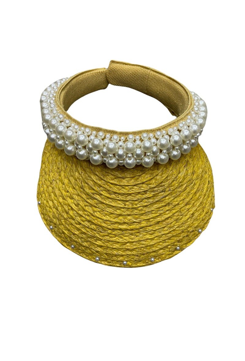 Grossiste By Oceane - Casquette visière en paille décoré de perles