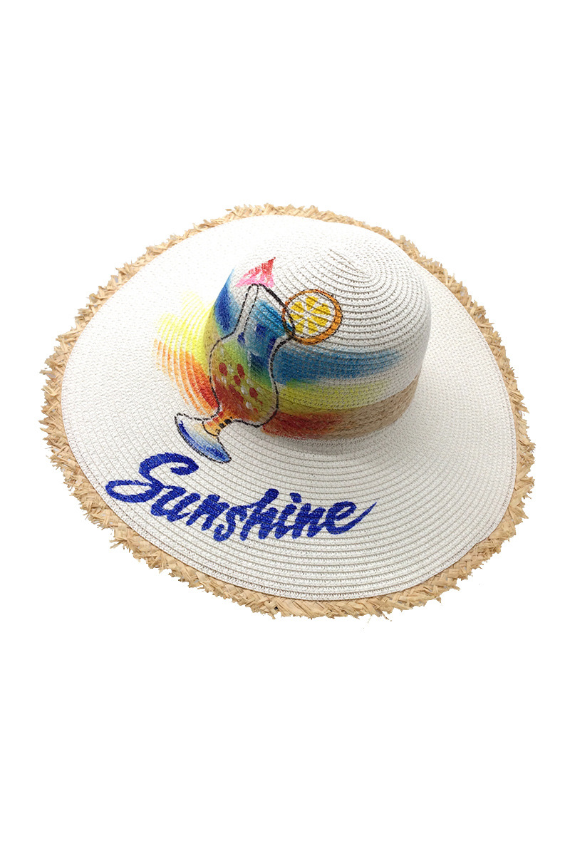 Mayorista By Oceane - SOMBRERO FLOPPY CON LA IMAGEN PINTADA A MANO DE UNA BEBIDA DE VERANO