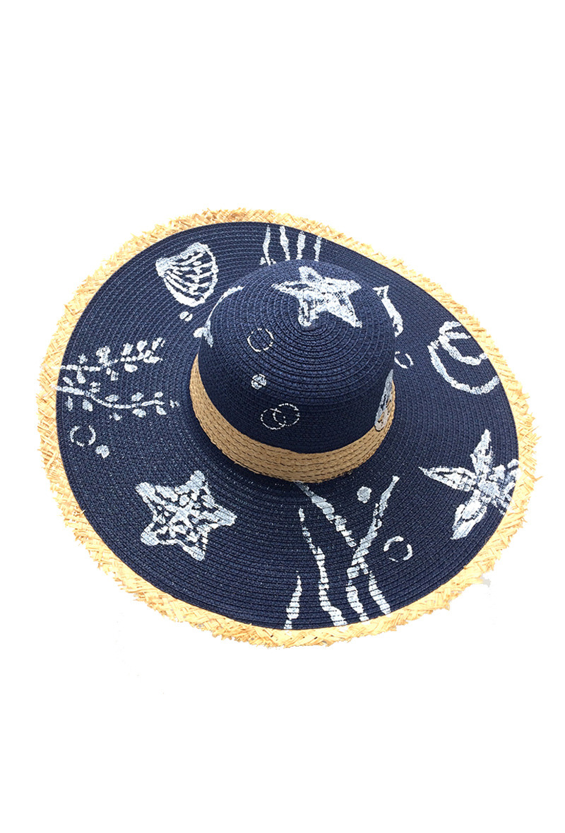 Mayorista By Oceane - SOMBRERO FLOPPY CON IMAGEN PINTADA A MANO DE ESTRELLAS DE MAR Y CONCHAS