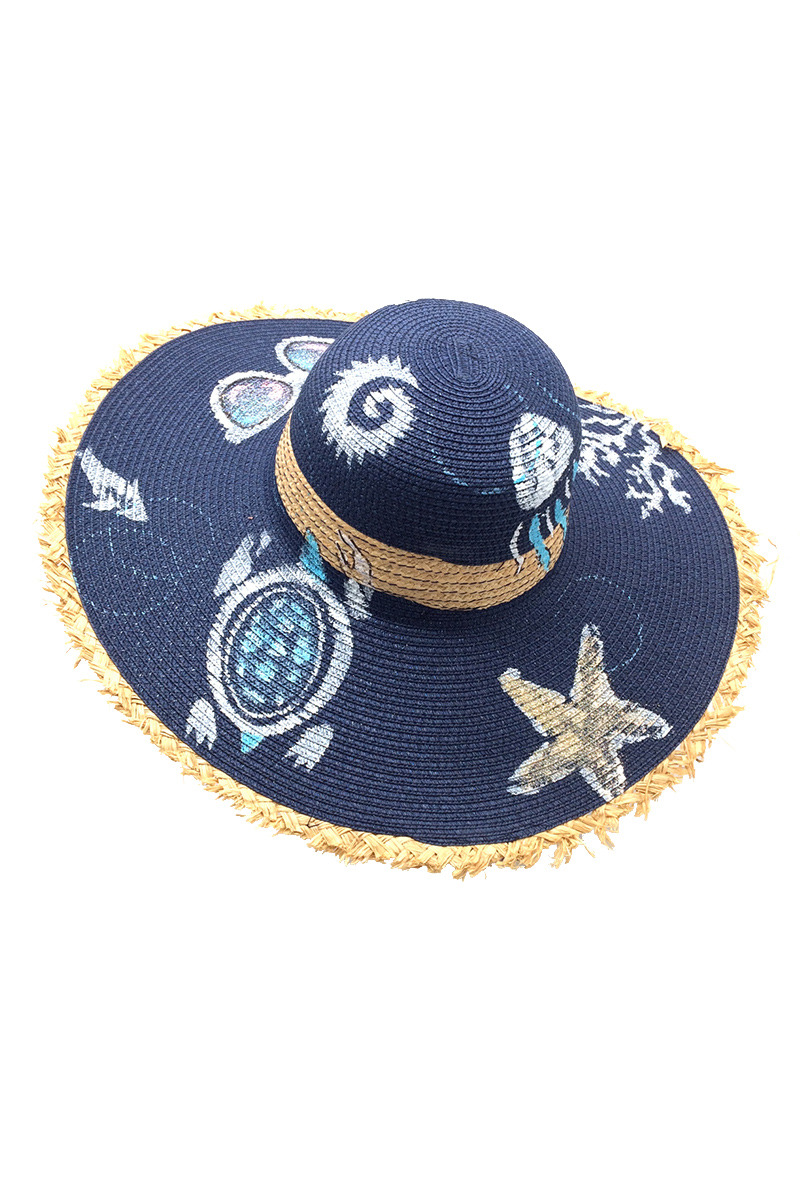 Mayorista By Oceane - SOMBRERO CON IMAGEN DE ESTRELLA DE MAR Y TORTUGA MARINA PINTADA A MANO