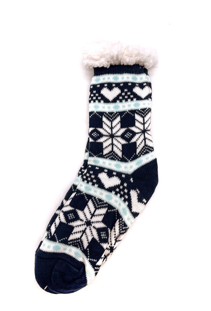 Grossiste By Oceane - Chaussettes à motif de Noël avec fourrure peluche - Motif coeur