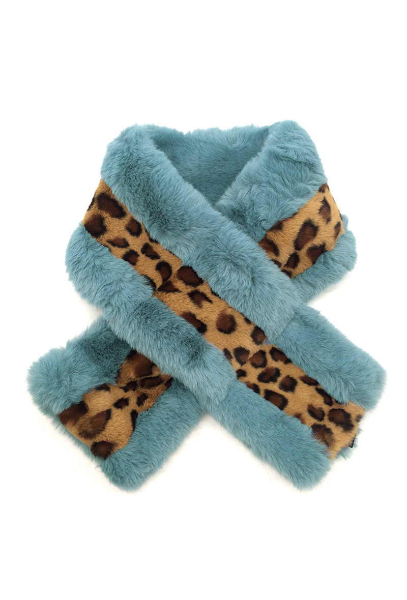 Wholesaler By Oceane - FAKE RABBIT FUR COLLAR WITH LEOPARD PRINT FABRIC IN THE CENTER