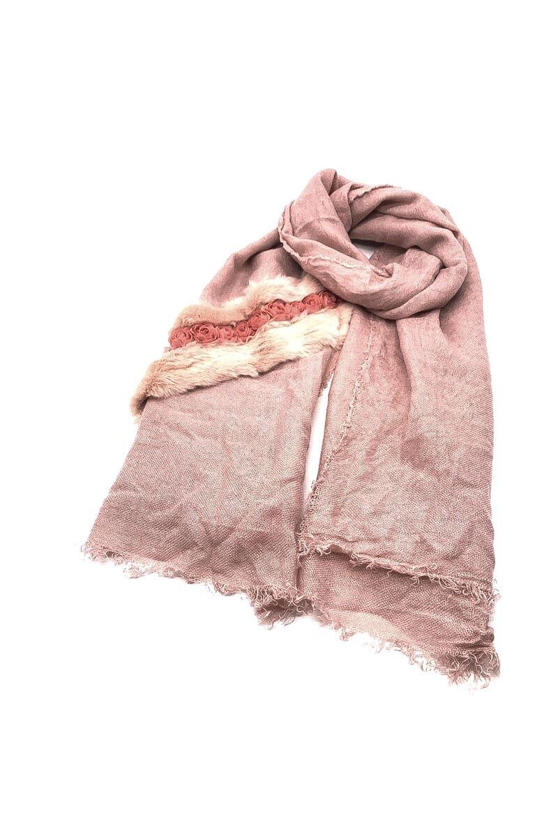 Großhändler By Oceane - SCHAL VERZIERT MIT KUNSTFELL UND ROSEN