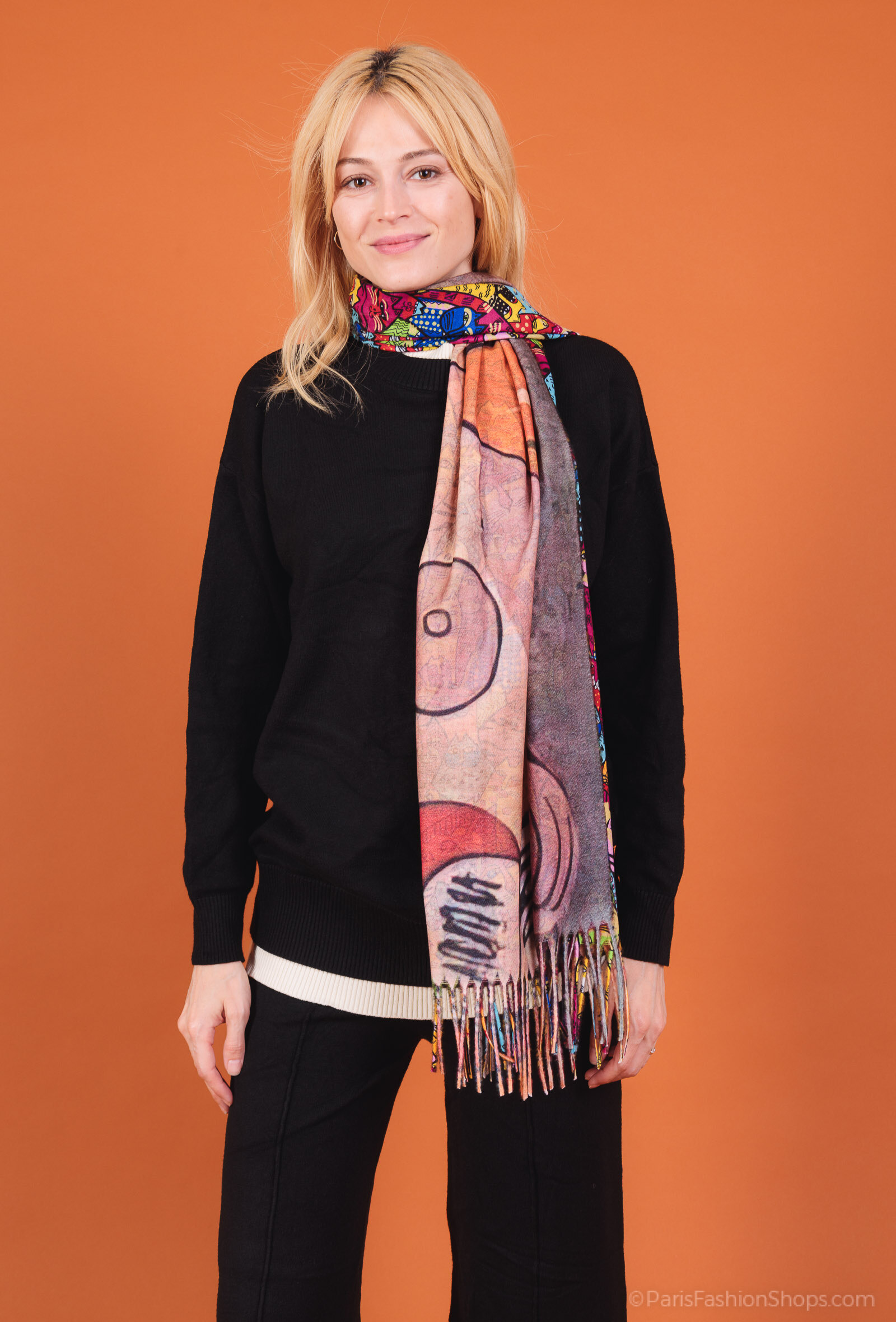 Großhändler By Oceane - Bedruckter Schal mit Fransen