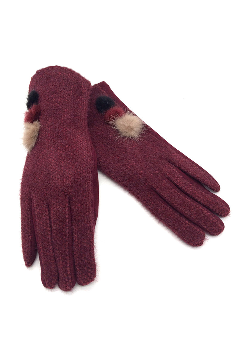 Großhändler By Oceane - HANDSCHUHE AUS SAMTARTIGEM STOFF UND VERZIERT MIT MINK-POM-POMS. TOUCHSCREEN-EMPFINDLICH