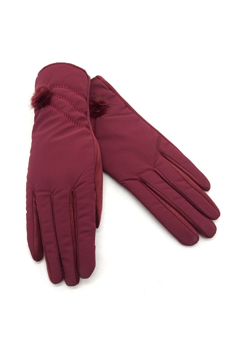 Großhändler By Oceane - GEPOLSTERTE HANDSCHUHE MIT MINK POM-POM AN DER SEITE. TOUCHSCREEN-EMPFINDLICH