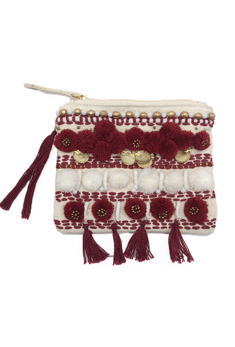 Grossiste By Oceane - PORTE-MONNAIE, BRODERIE À LA MAIN AVEC PERLES, PLAQUES MÉTALLIQUES ET POMPONS