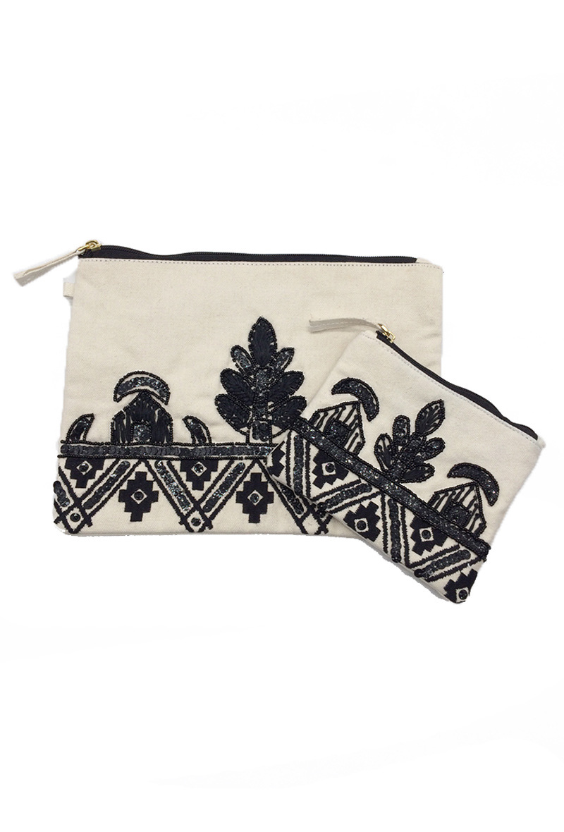Wholesaler By Oceane - COIN PURSE & POUCH SET HAND EMBROIDERED WITH GLASS BEAS & SEQUINS