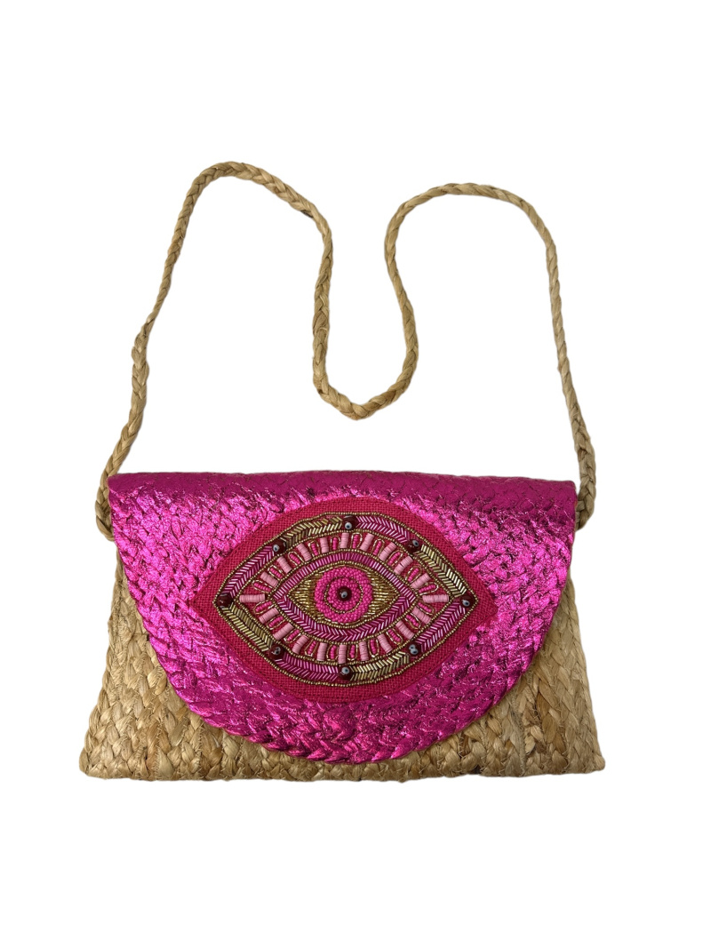 Wholesaler By Oceane - HAND WEAVED HANDBAG IN JUTE WITH HALF CIRCLE FLAP