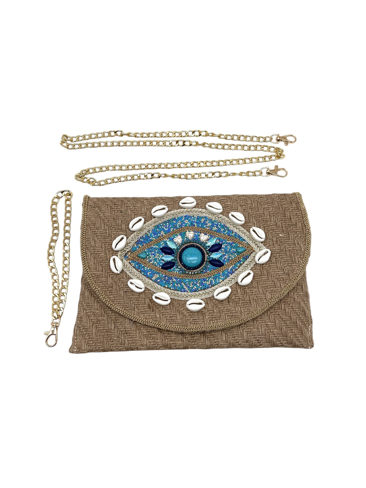 Mayorista By Oceane - Bolsillo de lona de yute con ojo y concha