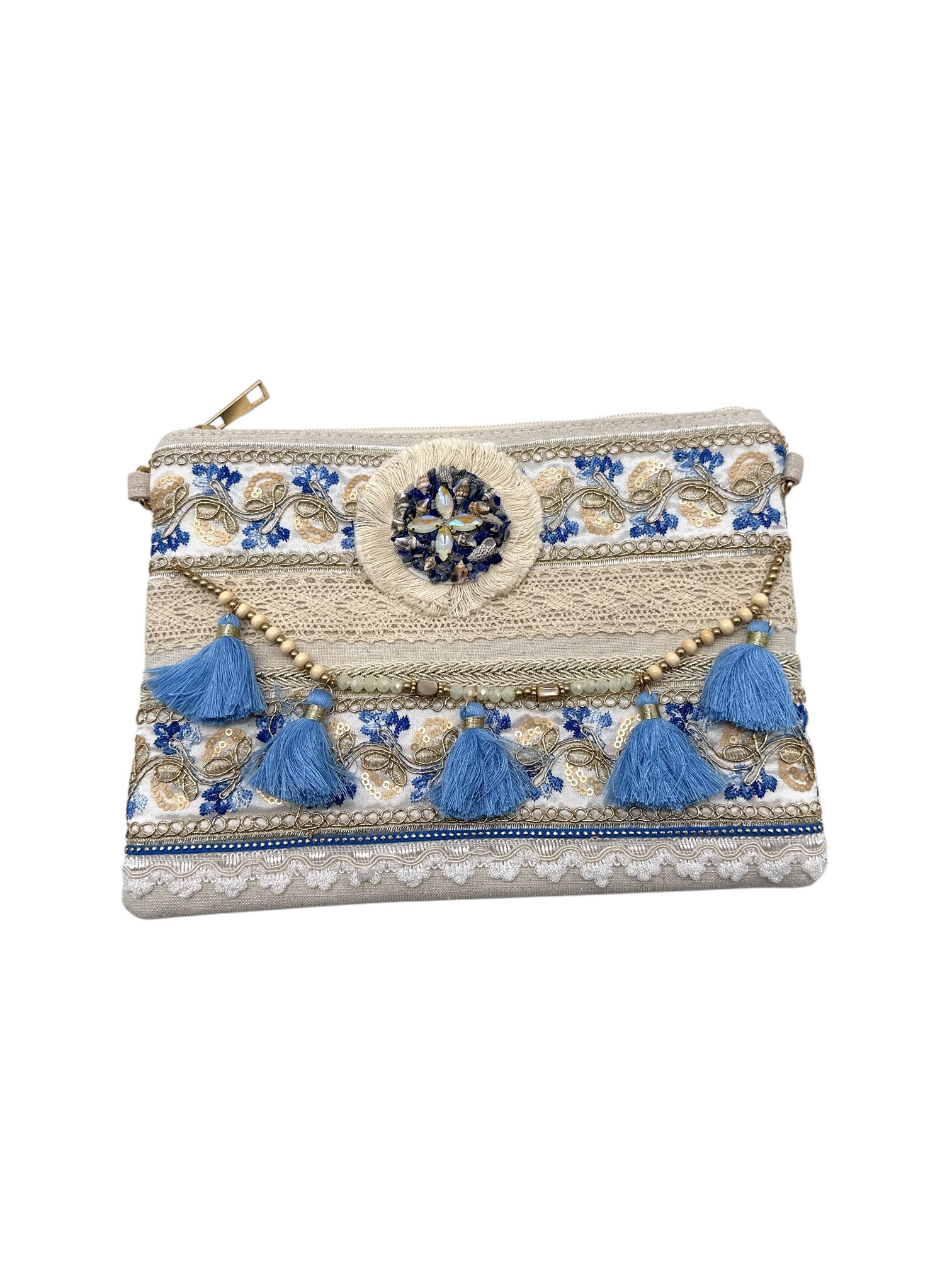 Mayorista By Oceane - Bolsillo azul con pompones y bordados