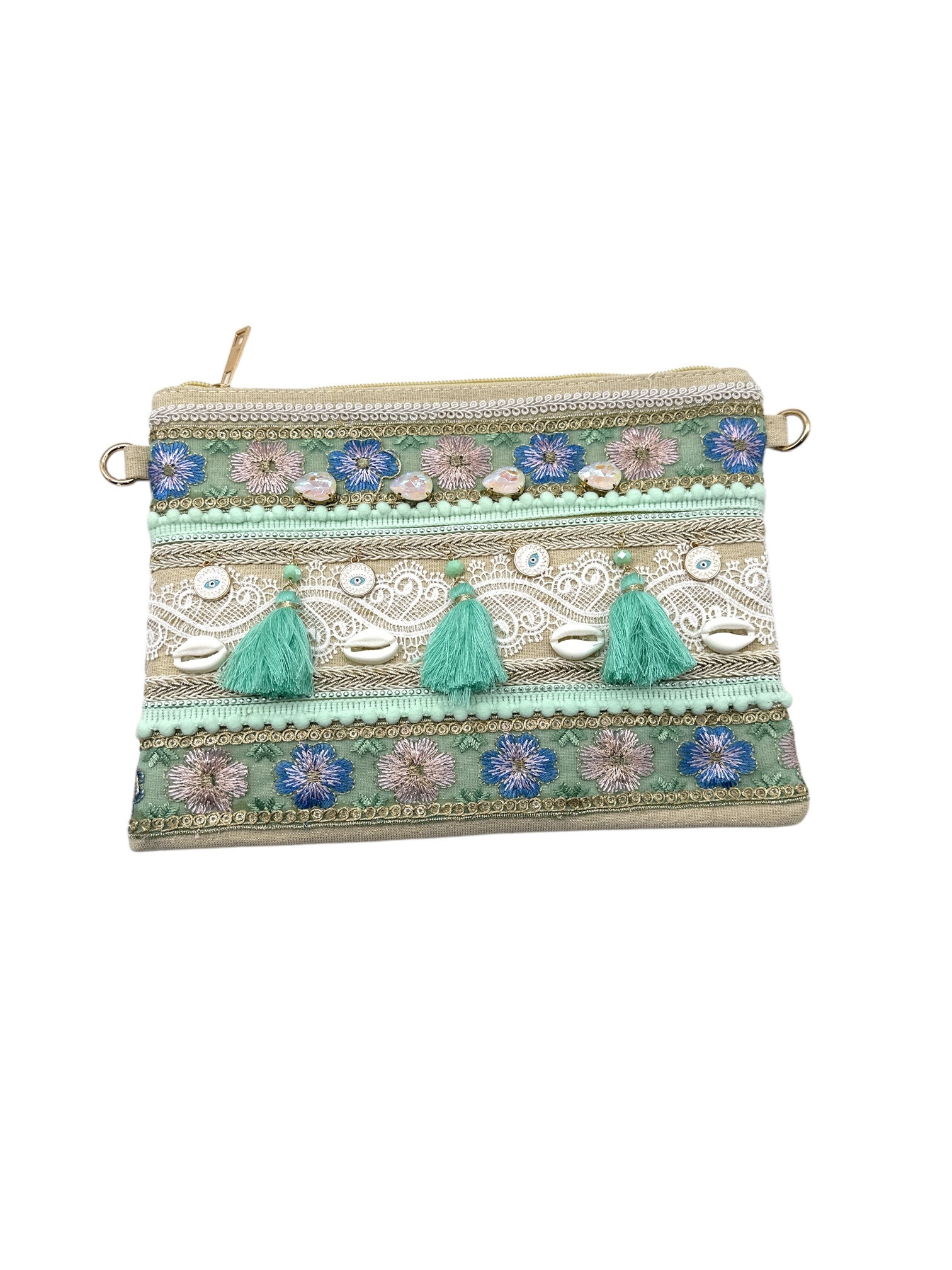 Mayorista By Oceane - Bolsillo turquesa con concha y flores