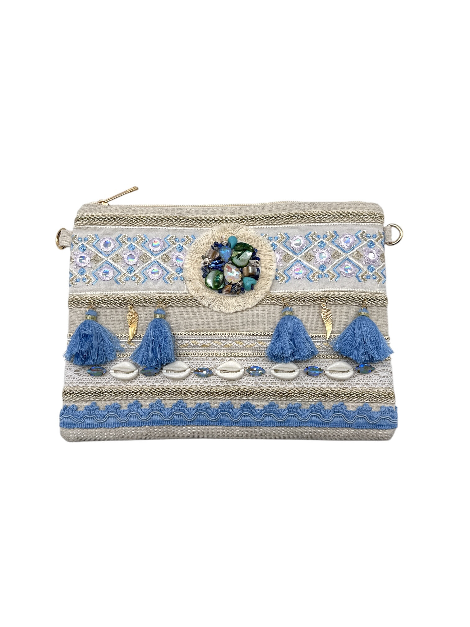 Mayorista By Oceane - Bolsillo azul con pompones y conchas