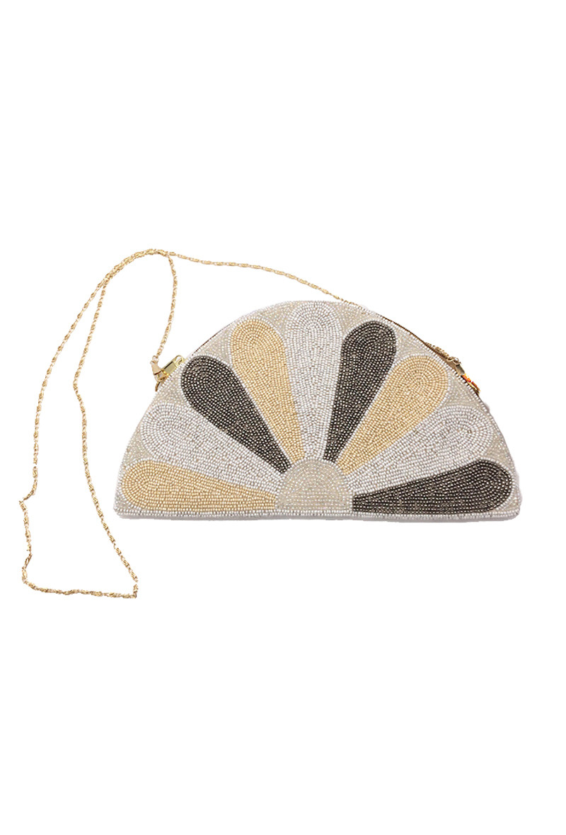 Wholesaler By Oceane - HALF MOON HAND CLUTCH/ HANDBAG, HAND SEWN GLASS BEADS