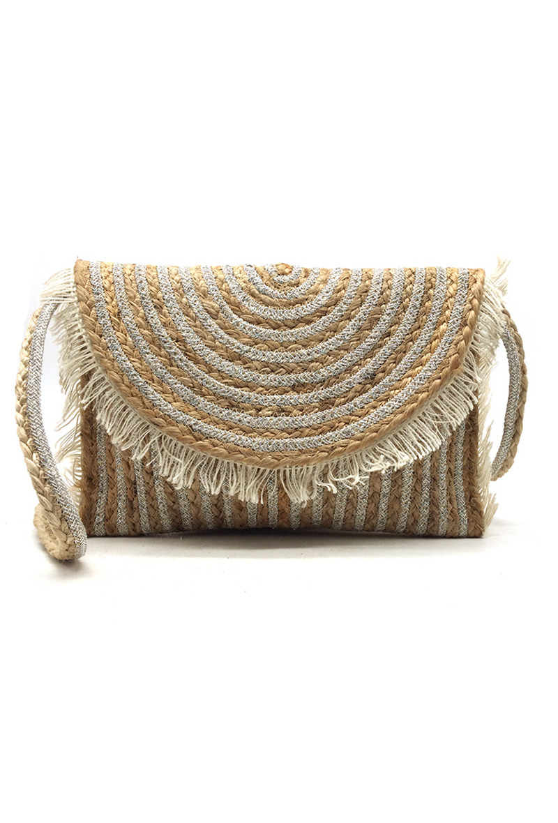 Wholesaler By Oceane - HAND WEAVED HANDBAG IN JUTE WITH HALF CIRCLE FLAP