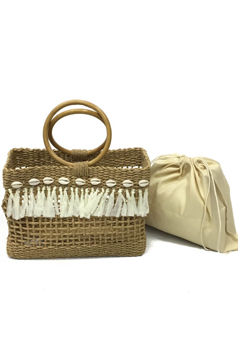 Wholesaler By Oceane - Handle bag with round handle, shells and small fringes