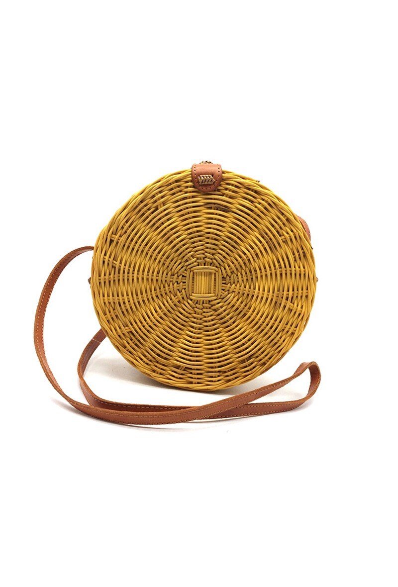 Wholesaler By Oceane - HAND WEAVED HANDBAG WITH LEATHER STRIPE & PATTERNED LINING