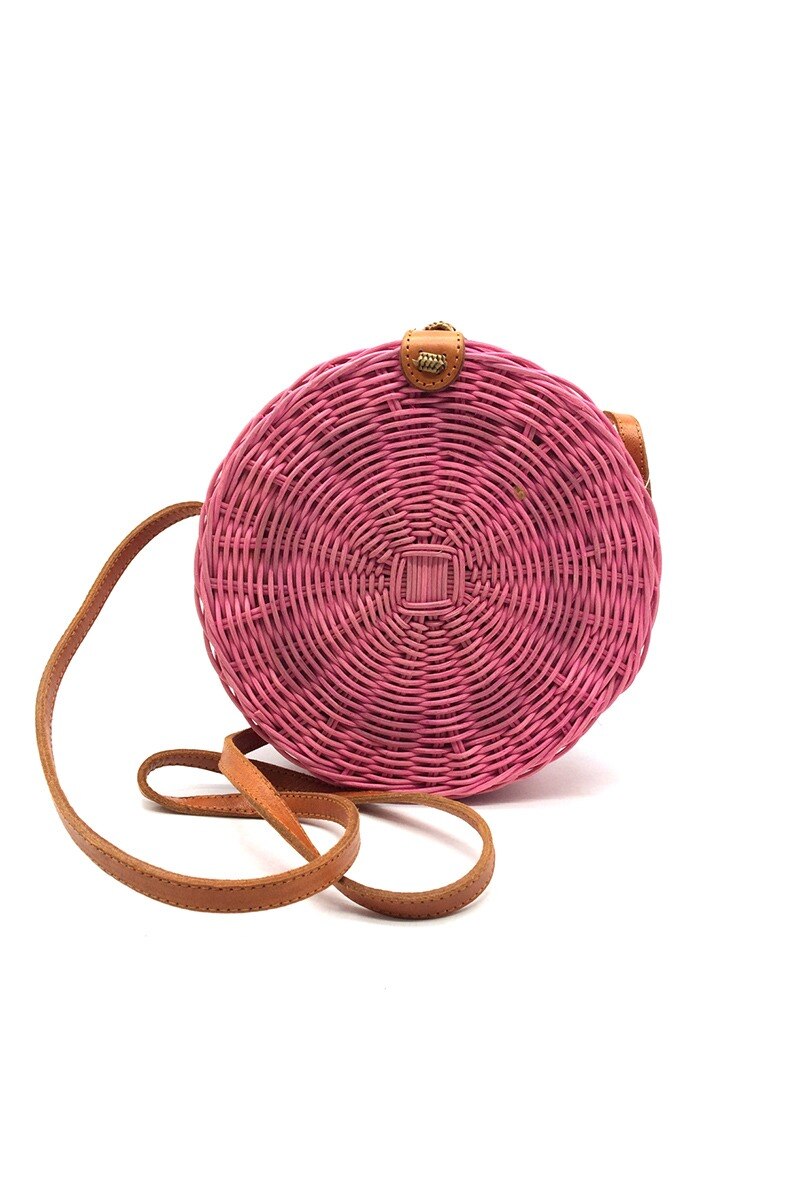 Wholesaler By Oceane - HAND WEAVED HANDBAG WITH LEATHER STRIPE & PATTERNED LINING