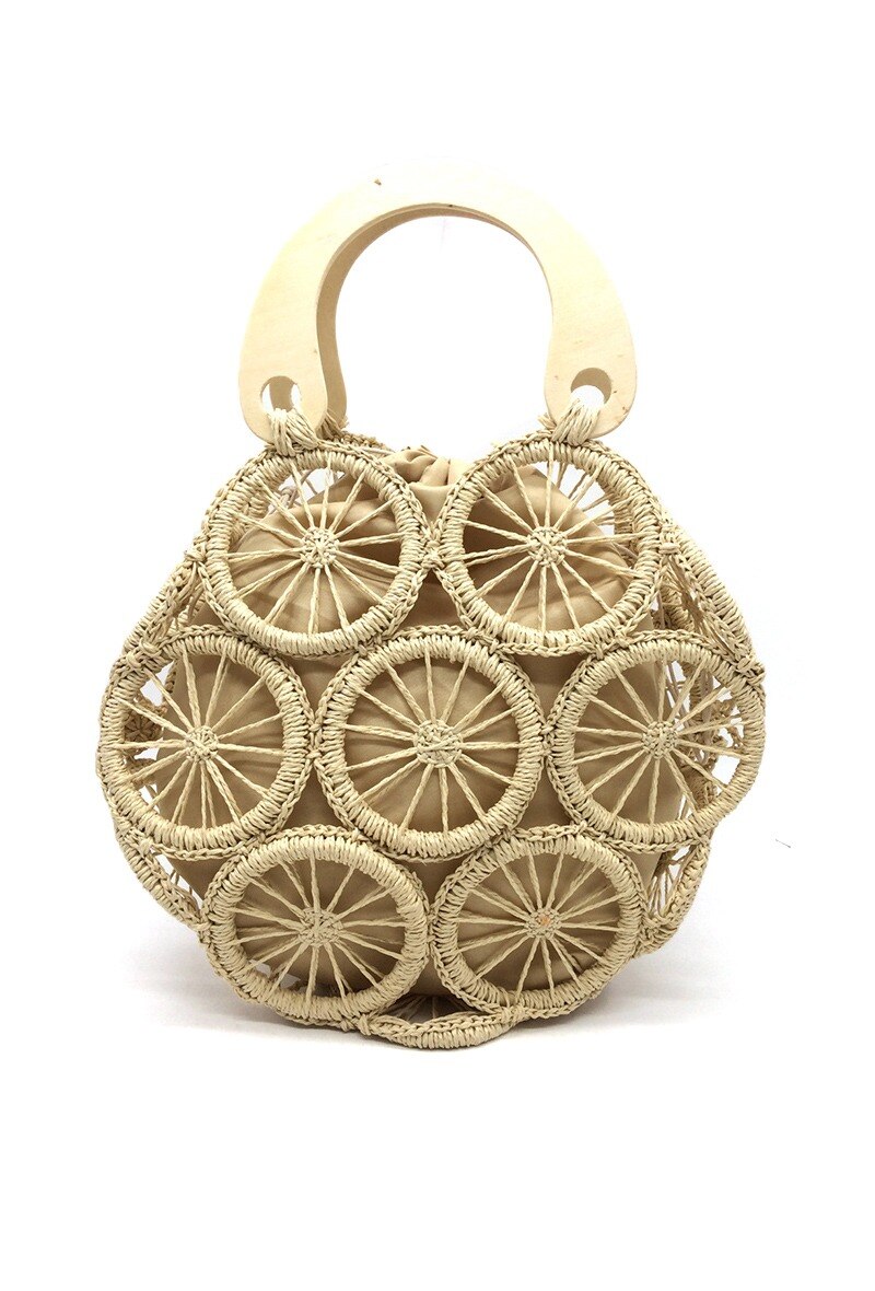Wholesaler By Oceane - HAND CROCHET HANDBAG WITH WOODEN HANDLE