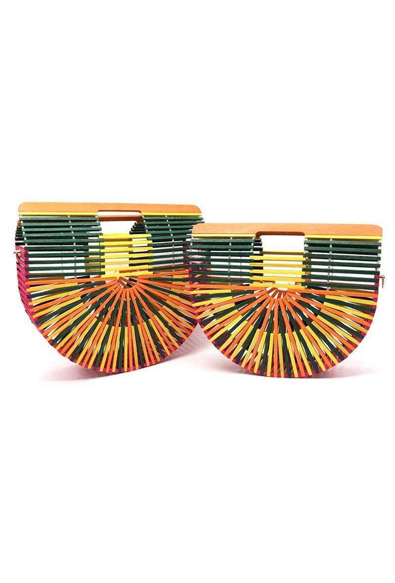 Wholesaler By Oceane - MULTICOLOR HALFMOON SHAPED HANDBAG SET HANDMADE WITH BAMBOO STICKS