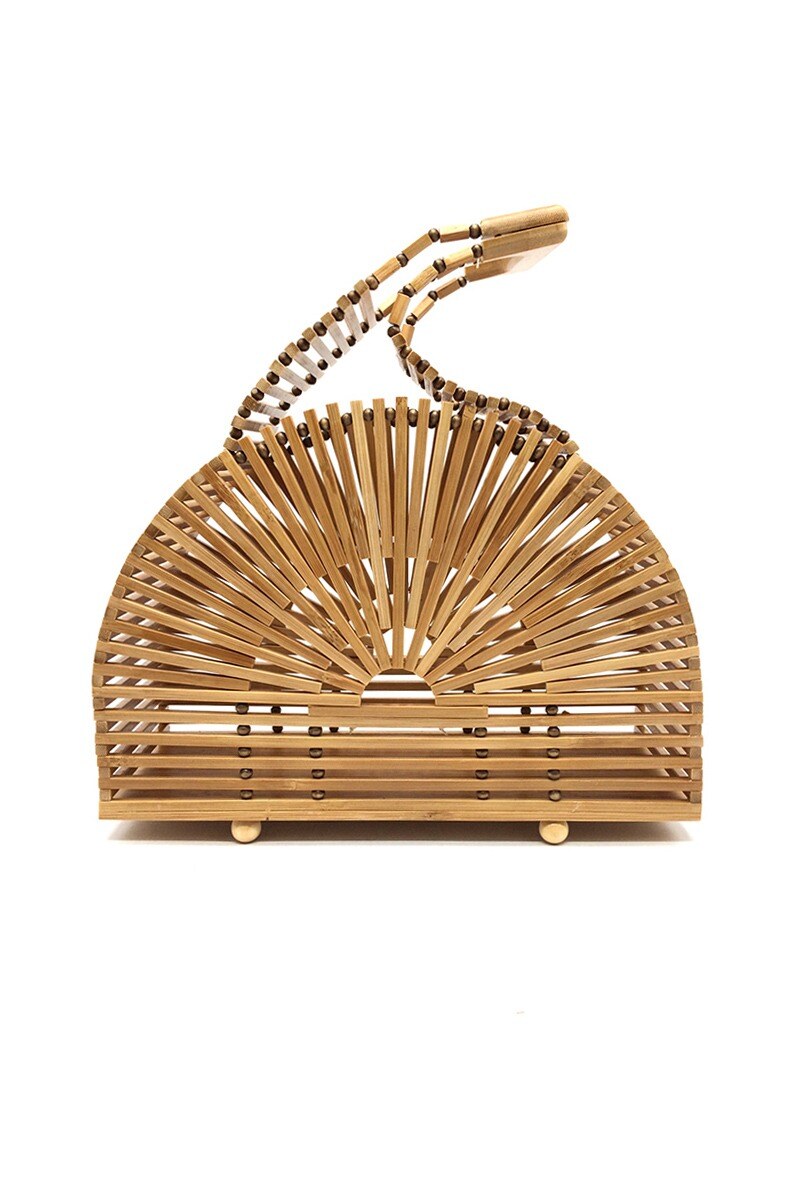 Wholesaler By Oceane - HALF MOON SHAPED HANDBAG HANDMADE WITH BAMBOO STICKS