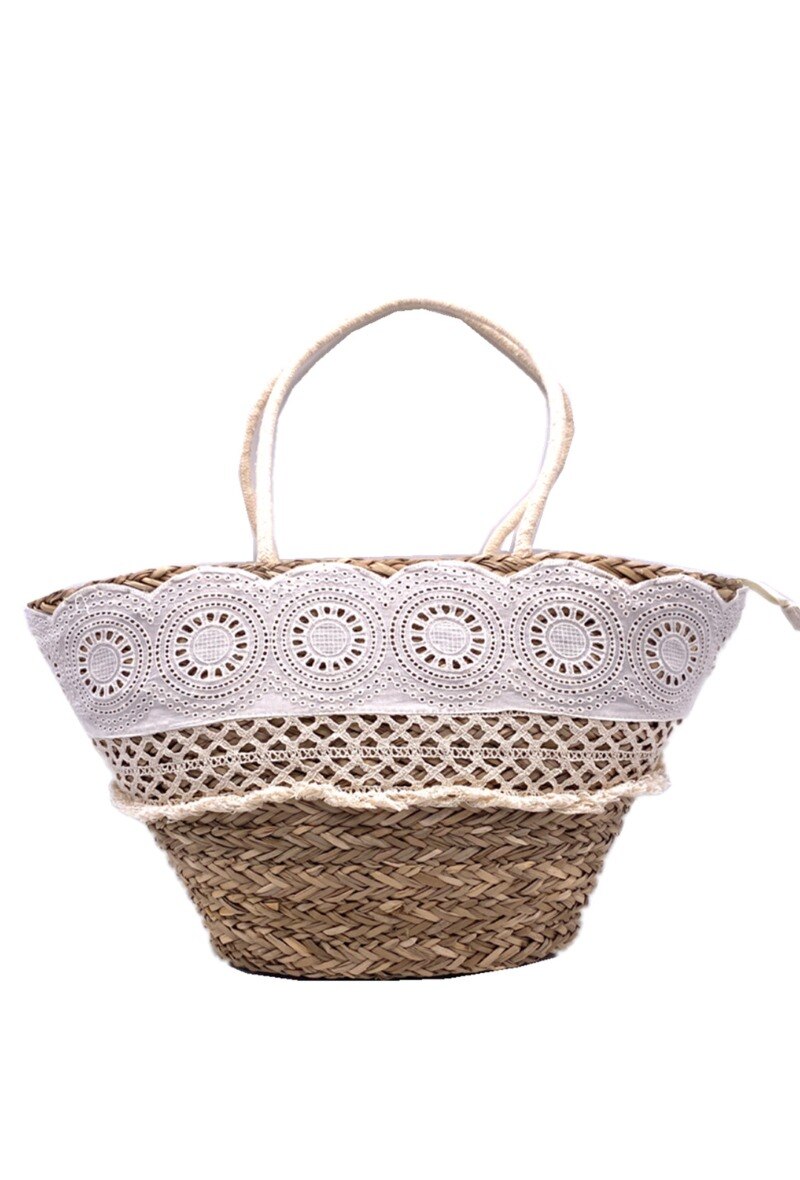 Grossiste By Oceane - SAC DE PLAGE FAIT A LA MAIN AVEC DECORATION DE DENTELLE SUR LE DEVANT
