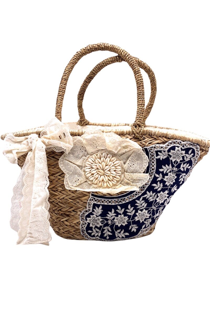 Wholesaler By Oceane - HANDMADE BEACH BAG WITH BIG FLOWER AND EMBROIDERED DETAILS ON THE SIDE