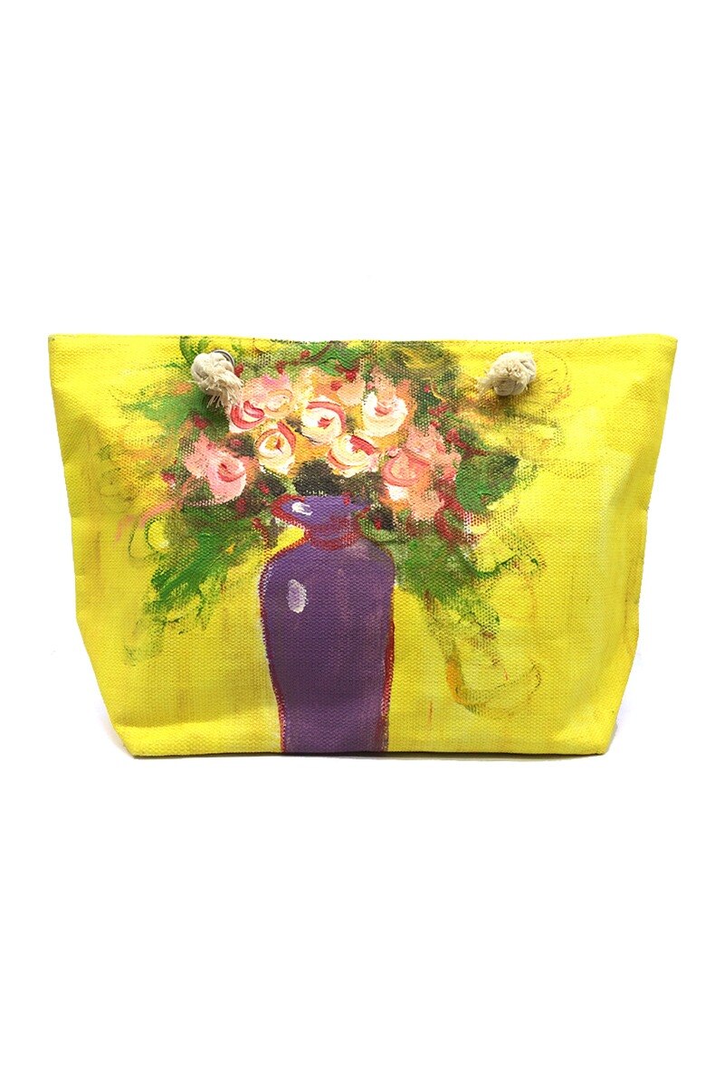 Mayorista By Oceane - BOLSO DE PLAYA CON UNA IMAGEN PINTADA A MANO DE UN JARRÓN DE FLORES