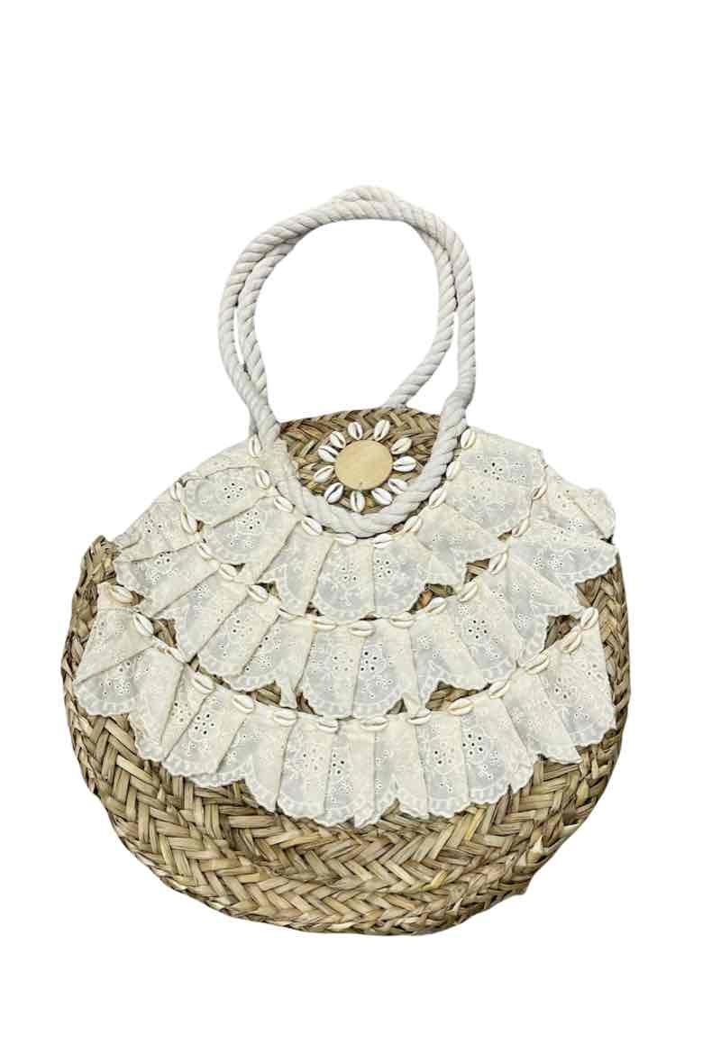 Grossiste By Oceane - SAC EN PAILLE ROND AVEC DECORATION DE DENTELLE