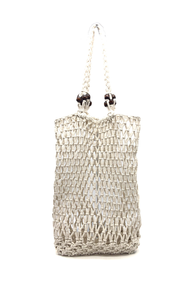 Wholesaler By Oceane - HAND KNITTED SHOULDER BAG WITH WOODEN BEADS DECORATED ON THE STRAP