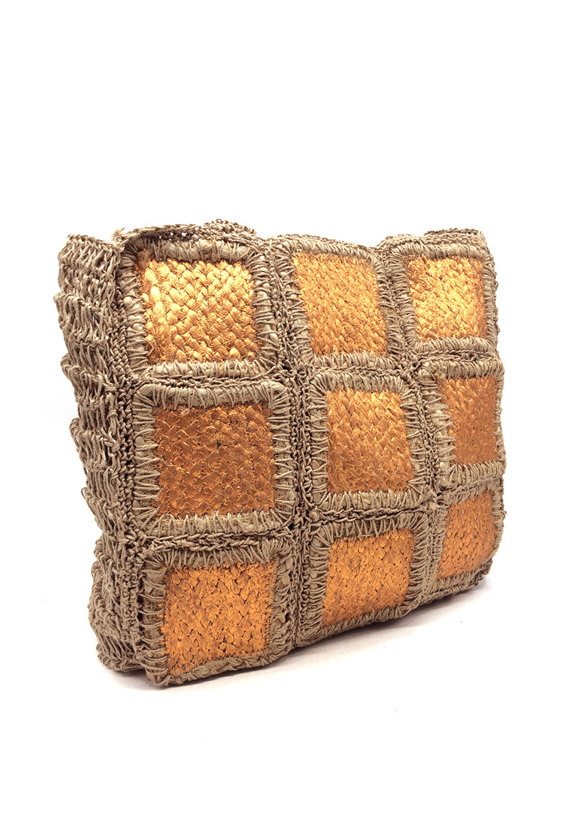 Grossiste By Oceane - SAC RECTANGULAIRE FORMÉ DE PATCH CARRÉES EN FOIL PRINT FABRIQUÉ EN INDE