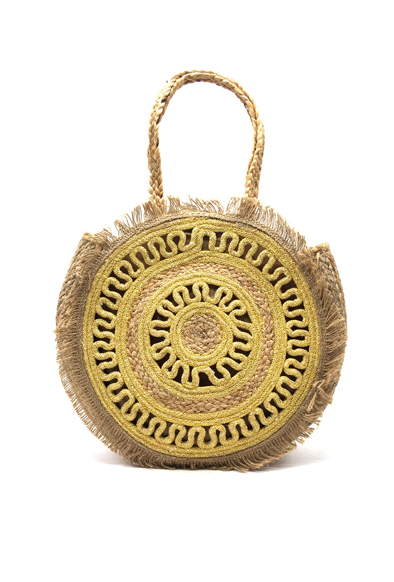Grossiste By Oceane - SAC À BANDOULIÈRE ROUND TISSÉ CIRCULAIRE DÉCORÉ DE CORDE  MÉTALLIQUE