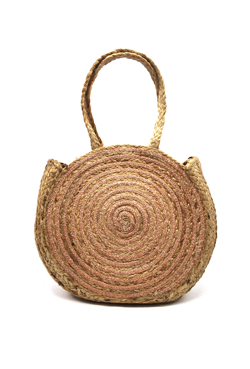 Wholesaler By Oceane - CIRCULAR SHOULDER BAG IN JUTE. DECORATED WITH METALLIC CORD WEAVED IN SWIRL