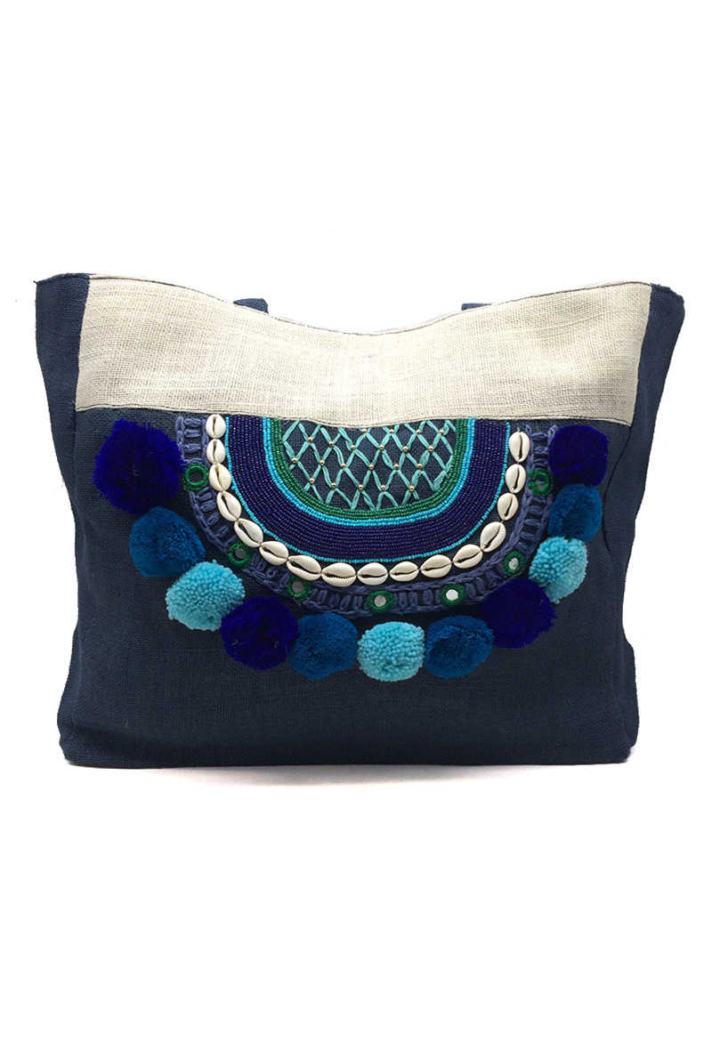 Grossiste By Oceane - GRAND TOTE SAC EN JUTE DÉCORÉ DE GROS POMPONS
