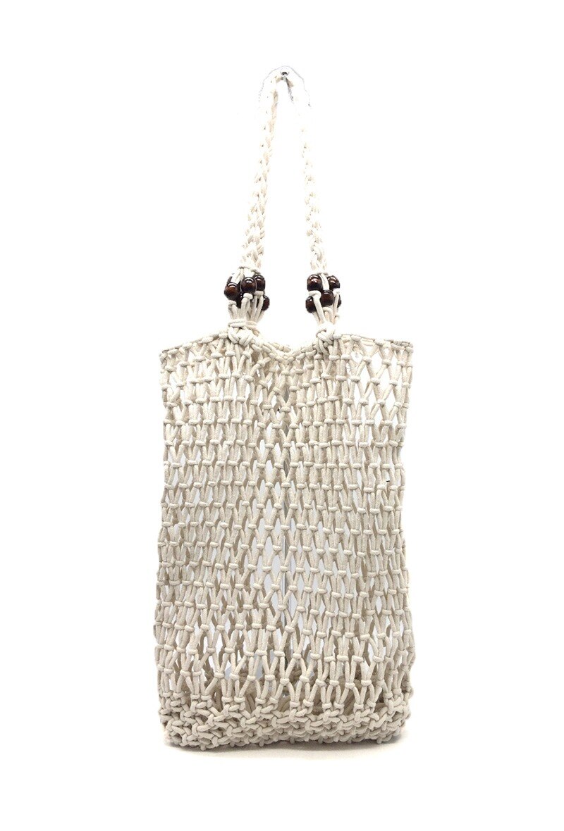 Wholesaler By Oceane - HAND KNITTED SHOULDER BAG WITH WOODEN BEADS DECORATED ON THE STRAP