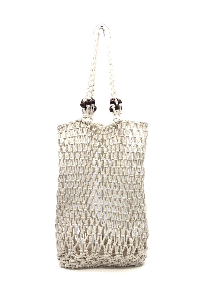 Wholesaler By Oceane - HAND KNITTED SHOULDER BAG WITH WOODEN BEADS DECORATED ON THE STRAP