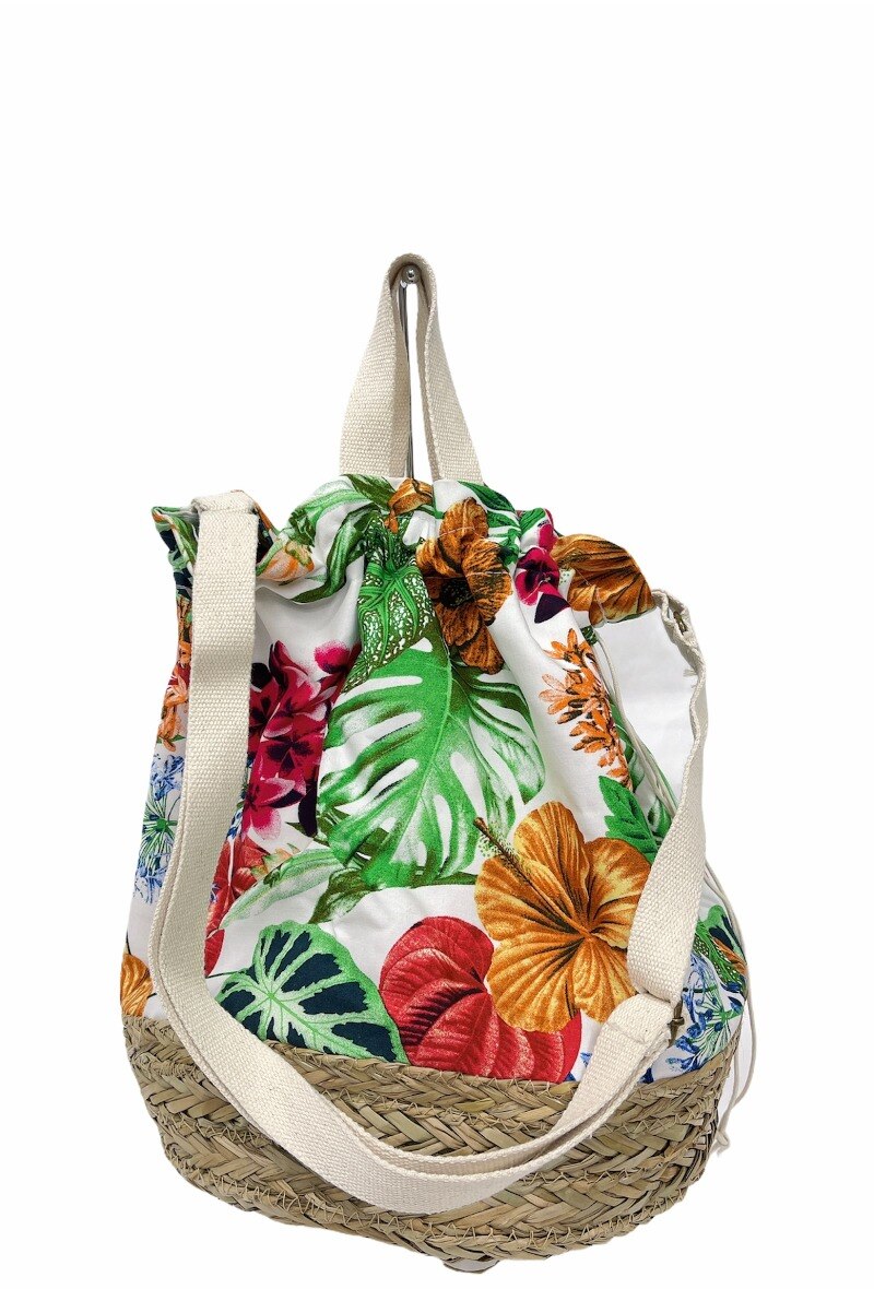 Wholesaler By Oceane - Straw basket decorated with a fabric with floral pattern