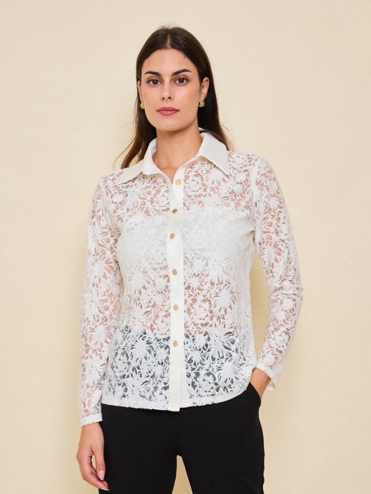 Chemise en dentelle élégante, automne/hiver, composée de polyester, viscose et élasthanne, fabriquée en Chine.