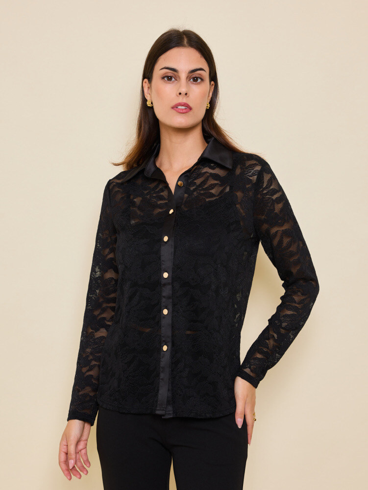 Chemise en dentelle automnale, mélange doux de polyester et viscose, élasthanne pour confort, fabriquée en Chine.