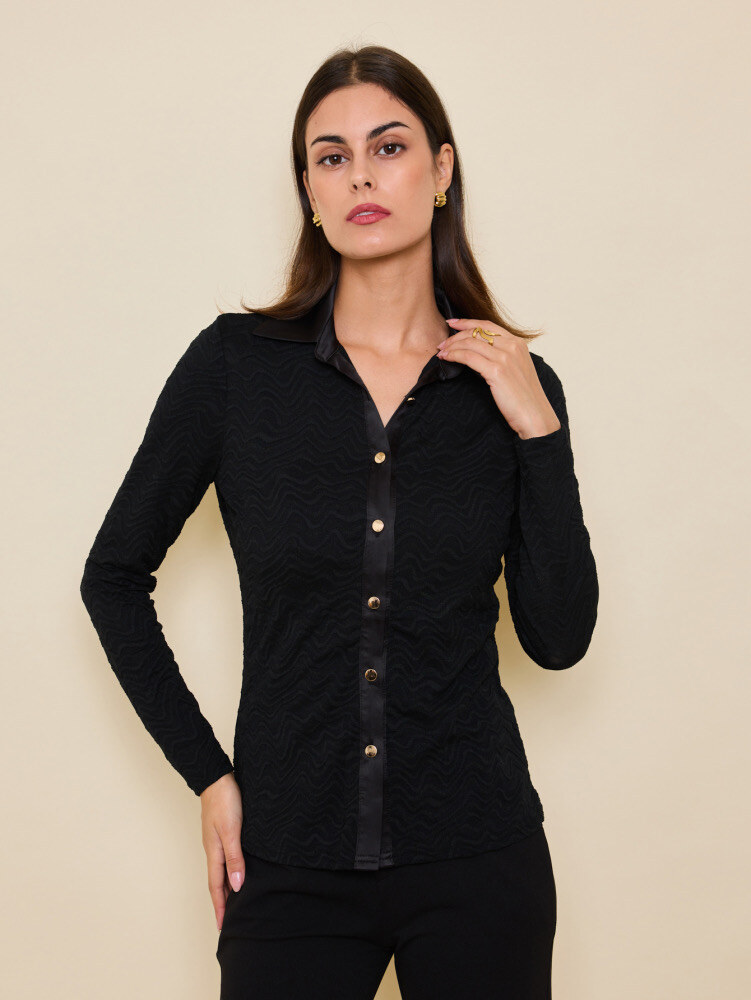 Chemise en dentelle automnale, mélange doux de polyester et viscose, extensible, fabriquée en Chine pour l'hiver 2025.