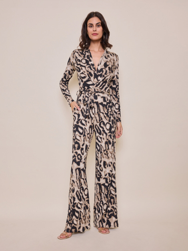 Combinaison léopard femme, parfaite pour l'automne/hiver, en polyester, viscose et élasthanne, importée de Chine.